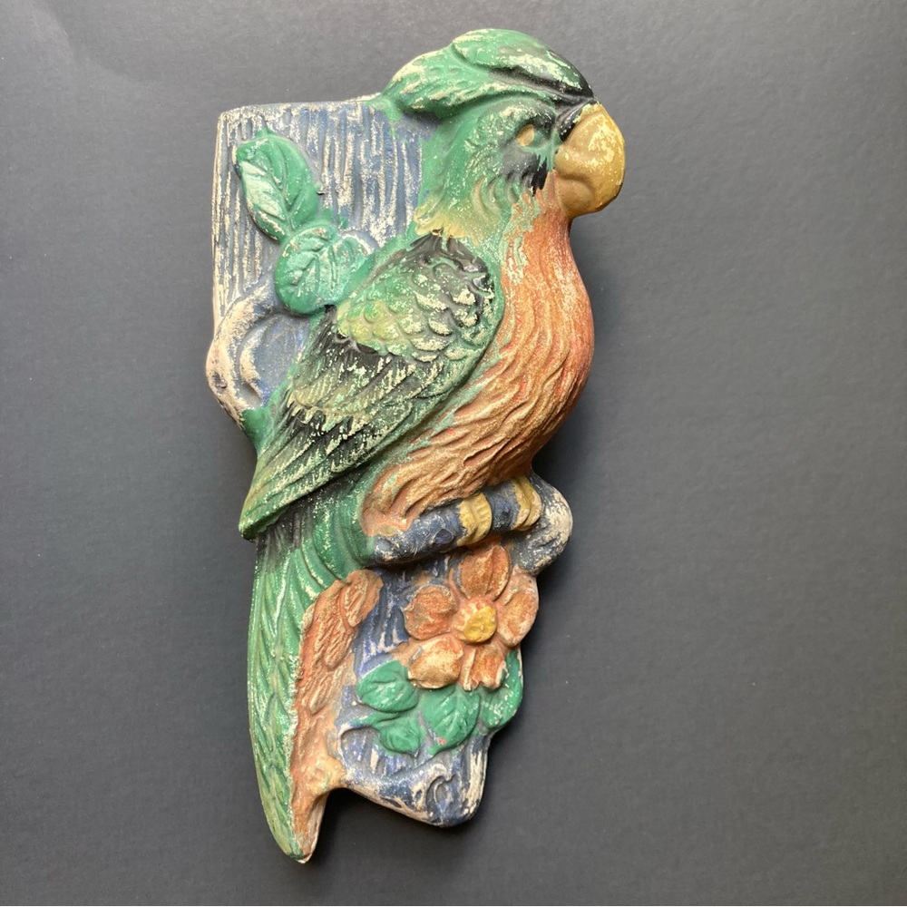 Vintage Chalkware Bird Parrot Wall Accent/Vase
